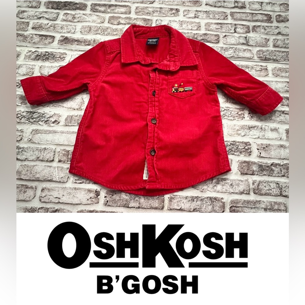 Vintage OshKosh Corduroy‎ Shirt Choo Choo Train Red Holidays Baby 6-9 Months